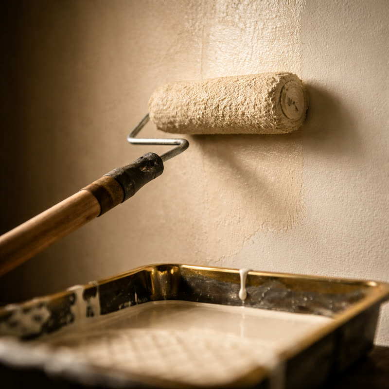 Schilderwerk — verfroller brengt matte verf aan op gladde wand